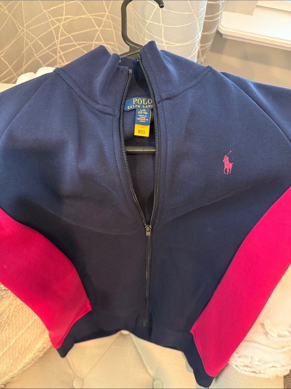 Polo by Ralph Lauren Navy & Hot Pink Zip Front Kids Jacket size 12/14